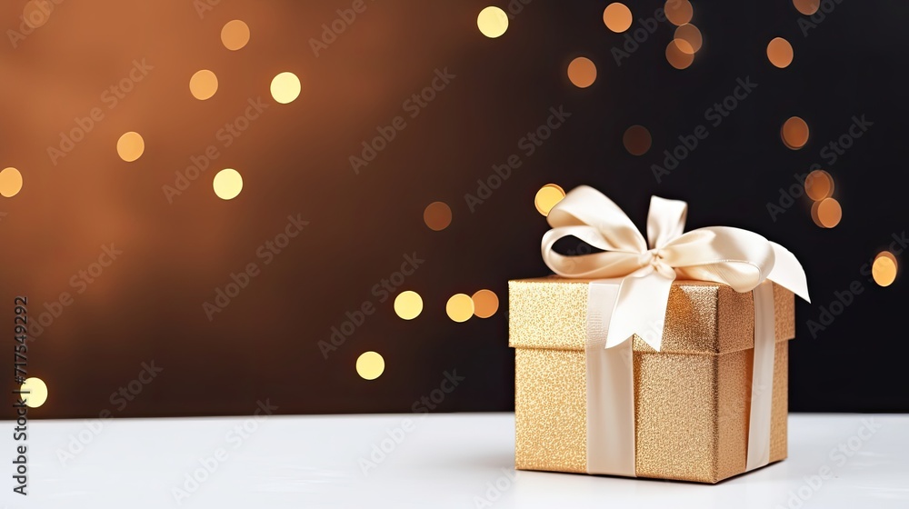 Poster gift box on a clean background in the style of the new year where there is space for text