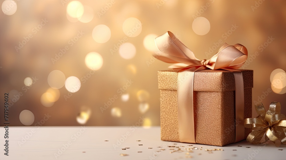 Poster gift box on a clean background in the style of the new year where there is space for text