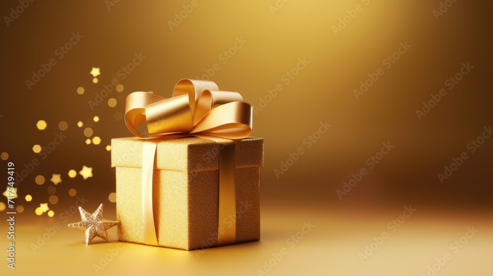 Poster gift box on a clean background in the style of the new year where there is space for text