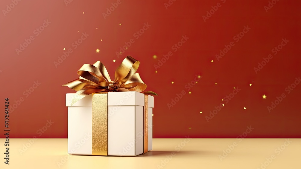 Poster gift box on a clean background in the style of the new year where there is space for text