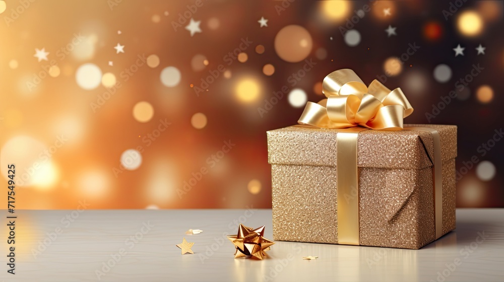 Poster gift box on a clean background in the style of the new year where there is space for text