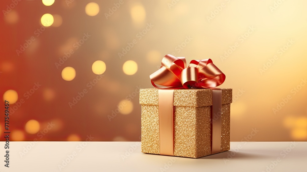 Poster gift box on a clean background in the style of the new year where there is space for text