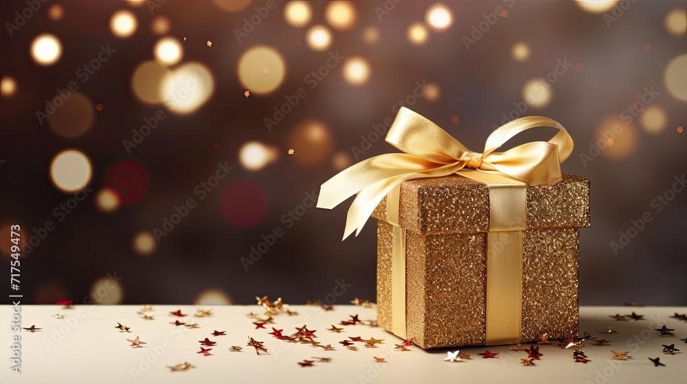 Aufkleber gift box on a clean background in the style of the new year where there is space for text
