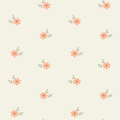 Vector seamless pattern with a simple little flowers and leaves. Floral wallpaper. Repeat texture for textile or wrapping paper.