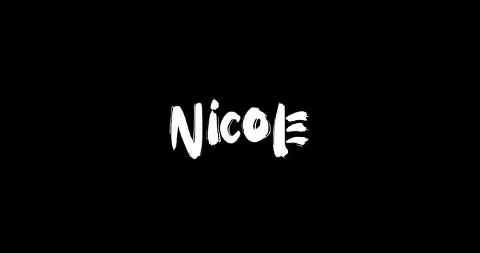 Nicole Female Name in Digital Grunge Transition Effect of Bold Text Typography Animation on Black Background 