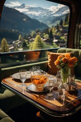 Luxurious train journey through the Swiss Alps, Generative AI