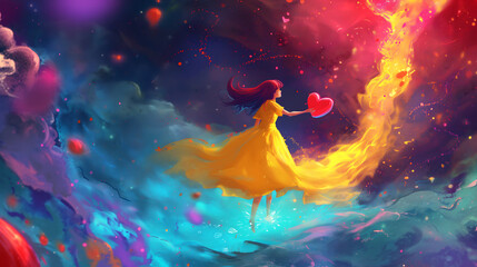 Obraz na płótnie Canvas romantic illustration of girl with heart