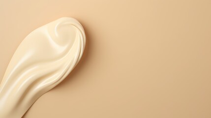 Simulation of a cream tube with an open cap and white product squeezed out of the cream on a beige background. Top view with copy space