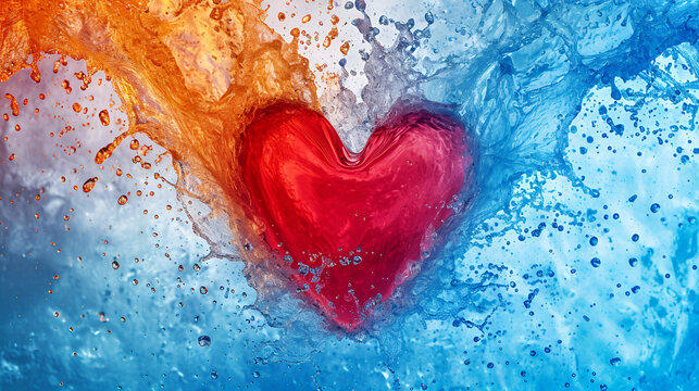  heart shape Splash from water paint background. generative ai