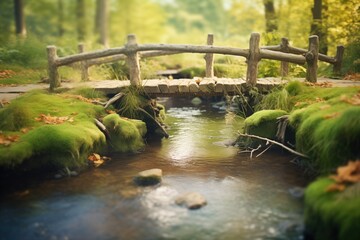 wooden footbridge crossing a babbling brook in a serene forest