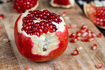 red ripe pomegranate with red grains