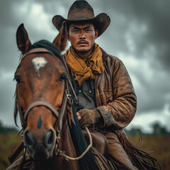 Fototapeta premium close up of an adult man riding a horse, Ai Generated Images