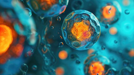 Captivating depiction featuring cells viewed under a microscope, highlighting the realm of microbiology and scientific discovery, Ai Generated. - obrazy, fototapety, plakaty