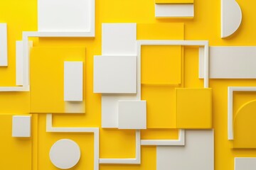 An abstract arrangement of yellow and white geometric shapes on a vibrant yellow background, Ai Generated.