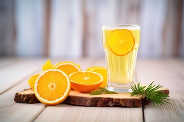 Fototapeta premium citrus beer with sliced lemons and oranges on wood