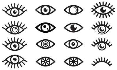 Eye icon set. Eyesight symbol. Retina scan eye icons. Simple eyes collection. Eye silhouette - stock vector.