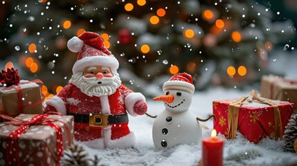 Obraz premium Santa Claus with gifts beside a beautifully decorated Christmas tree, Ai Generated