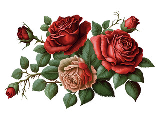 Red bouquet rose vector clipart illustration on isolated white background. Generative ai