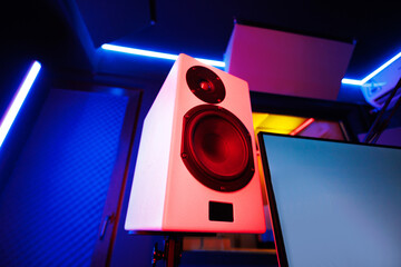 Hi-fi studio monitors for sound recording. Professional audio equipment for musician