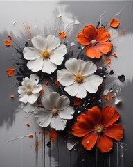 Vibrant Orange and White Floral Explosion on Dark Background - Dynamic Nature Illustration; Perfect for Bold Advertising, Posters, and Urban Design