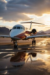 Private jet on a runway, ready for an exotic adventure, Generative AI