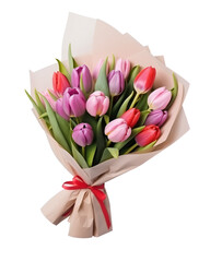 Bouquet of tulips in different colors. Valentine's Day, White Day, proposal, love, celebration concept. Transparent background. PNG. Generative AI