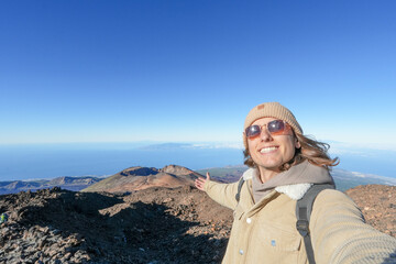 Man Taking Selfie on Teide, Tenerifes Mountain Summit