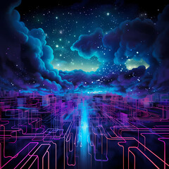 Digital Dreamscape: Neon Visions of Cloud Infinity