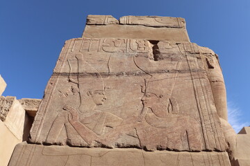 old egypt carvings and hieroglyphs at Satet temple in Aswan