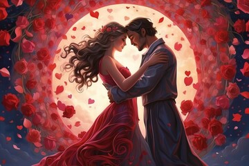 Under the celestial embrace of Saint Valentine's Day, two souls share a dance of eternal love