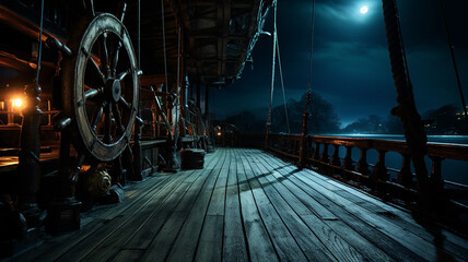 Empty pirate ship deck background - obrazy, fototapety, plakaty