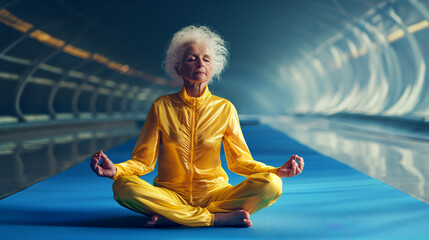 Elder Woman Meditating in Lotus Position. Practicing Yoga is an Excellent way to Keep Fit