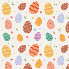 Vector seamless pattern of Easter eggs and flowers