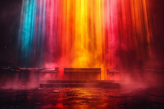Rainbow colors flowing from a choir, representing the harmony of voices. © Oleksandr