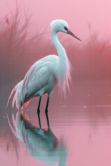 The peaceful coexistence of cranes and nature, illustrated in pastel art,