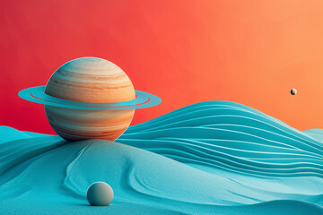 A depiction of the solar system's planets in bold, abstract forms.