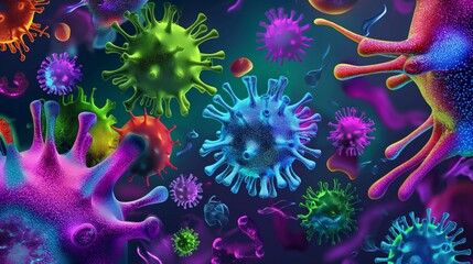Funny microorganisms viruses and disease, Colorful Bacteria, covid, corona, cartoon illustration.