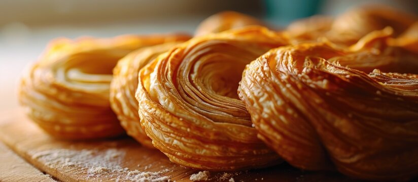 Oreja Mexican sweet bread made with puff pastry its name comes from its shape similar to that of ears of French origin where it is known as Elephant Ear or Palmier Puff Pastry. Copy space image