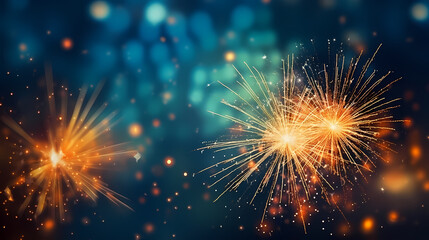 Naklejka premium Beautiful fireworks background at night for holiday decoration