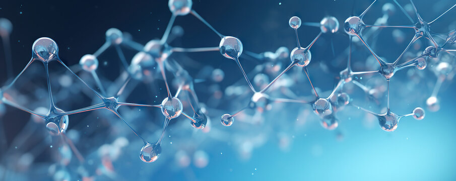 Transparent molecular structure in a blue hued scientific environment
