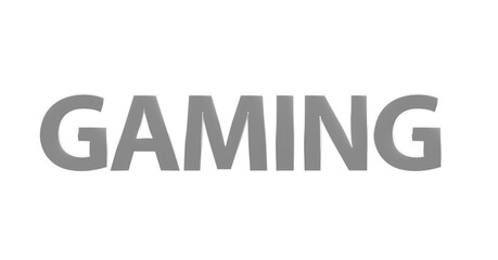 Gaming, Spielen, Computerspiele, Videospiele, E-Sport, zocken - silberne plakative 3D-Schrift, Freisteller, Rendering