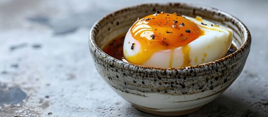 Nitamago seasoned boiled egg soft boiled egg with soy sauce. Copy space image. Place for adding text or design