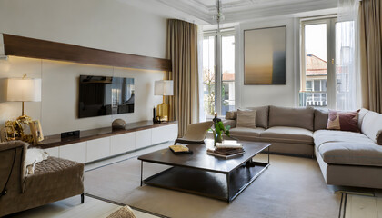 Fototapeta premium Elegant and comfortable living room. Generative AI.