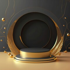 abstract black and gold stage podium mockup