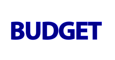 Budget, Finanzen, Geld, Sparen, Kosten, Ausgaben, Einnahmen, Business, Finanzplanung, Haushaltsplan, Investitionen, Wirtschaft, Geldmanagement  - blaue plakative 3D-Schrift, Freisteller, Rendering
