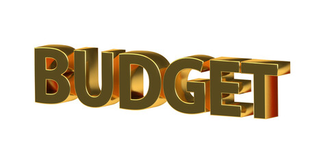 Budget, Finanzen, Geld, Sparen, Kosten, Ausgaben, Einnahmen, Business, Finanzplanung, Haushaltsplan, Investitionen, Wirtschaft, Geldmanagement  - goldene plakative 3D-Schrift, Freisteller, Rendering
