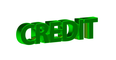 Credit - Kredit, plakative 3D-Schrift, Schulden, verschuldet, Finanzierung, leihen, Rendering, gerendert, Freisteller, Alphakanal

