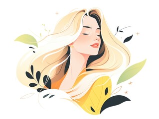 Glamour beautiful woman with long blond hair. Modern flat illustration on white background