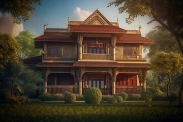 Dream house Indian style. Big multilevel countryside home residence. Generate ai