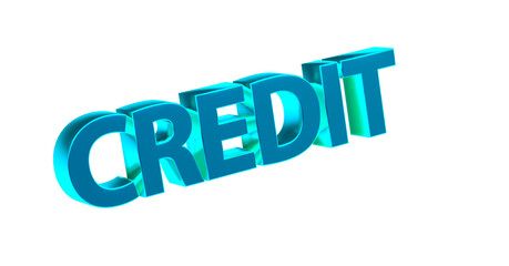 Credit - Kredit, plakative 3D-Schrift, Schulden, verschuldet, Finanzierung, leihen, Rendering, gerendert, Freisteller, Alphakanal
